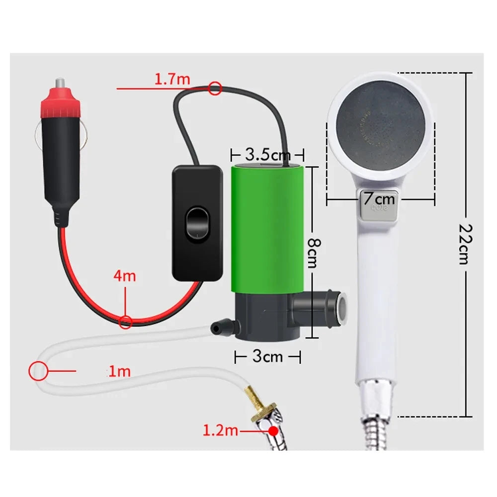 Portable Outdoor Camping Bath Shower Faucet Set 12V Car Electric Pump Washer