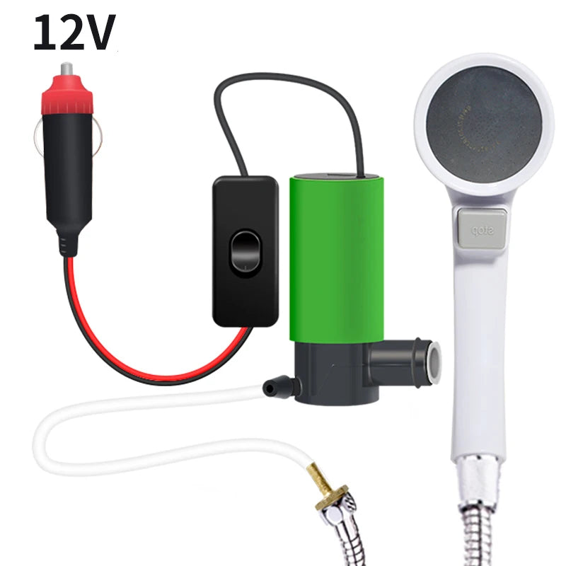 Portable Outdoor Camping Bath Shower Faucet Set 12V Car Electric Pump Washer